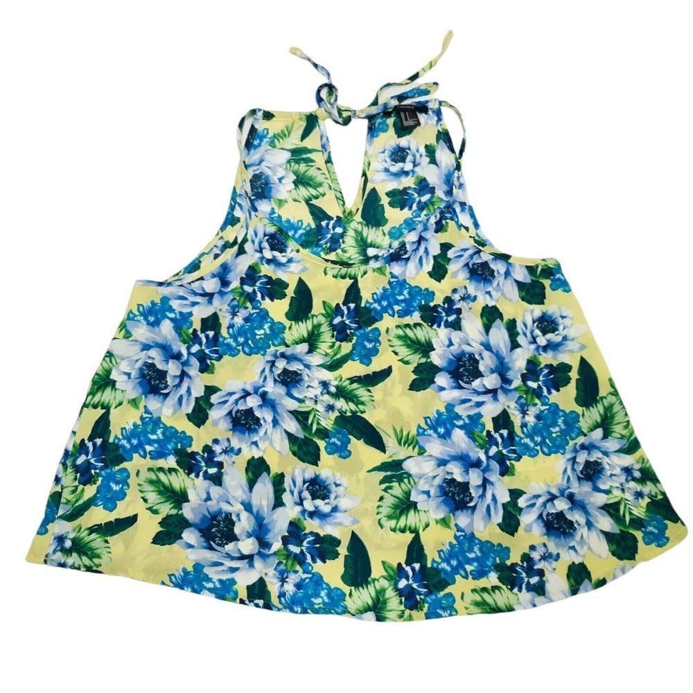Forever 21 Tank Top Womens Small Yellow Floral Halter Neck‎ Keyhole Cutout
